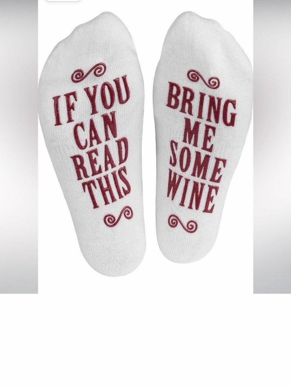 NWT! Non-Slip Socks - White with Red Text